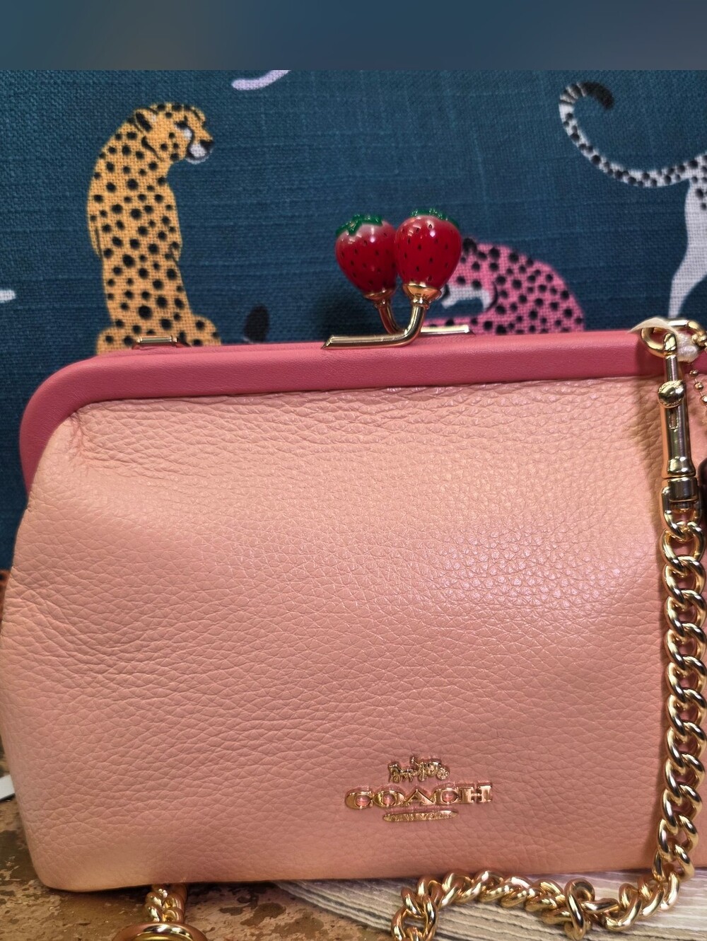 Coach Nora Kisslock Crossbody Leather Strawberry Peach Pink